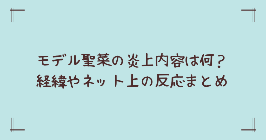 モデル聖菜の炎上内容は何？経緯やネット上の反応まとめ